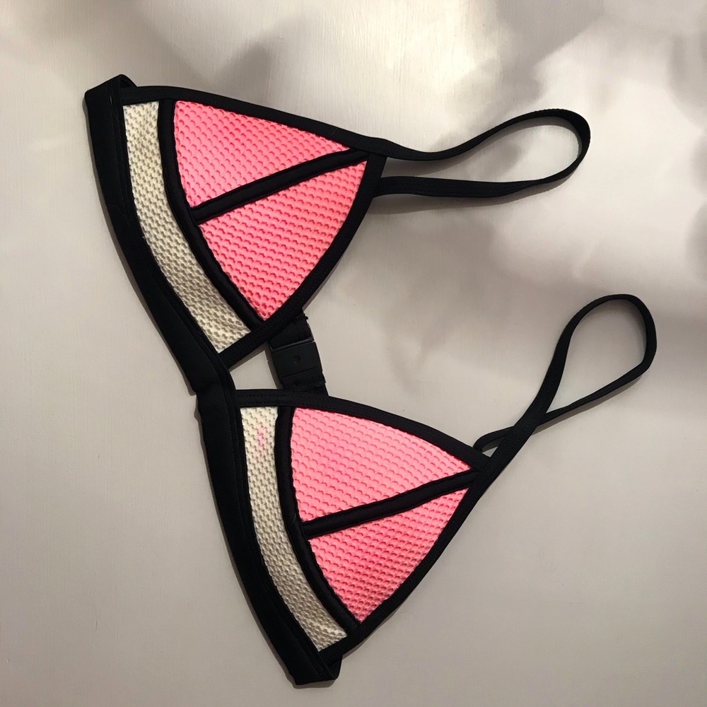 TRIANGL Hot Pink and White Bikini Top